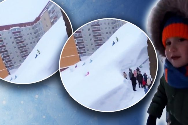 video-iarna-pe-ulita.-pe-vremuri-de-calamitate-si-razboi,-copiii-rusi-si-au-facut-derdelus-pe-muntele-de-zapada-dintre-blocuri