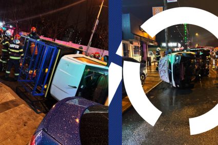 o-utilitara-cu-butelii-s-a-rasturnat,-pe-soseaua-fundeni.-in-cadere,-a-acrosat-si-o-motocicleta-pe-care-se-aflau-doua-persoane