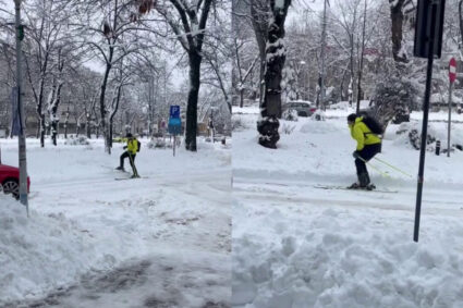 olimpiada-bucuresteana.-un-barbat-a-fost-surprins-pe-schiuri,-pe-strazile-din-bucuresti,-in-ziua-in-care-traficul-a-paralizat-in-urma-ninsorii