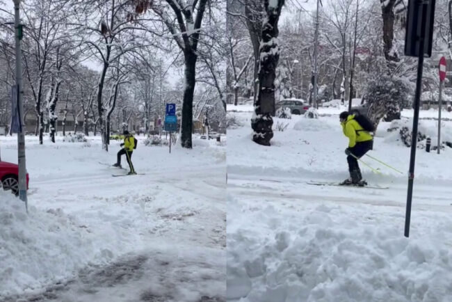 olimpiada-bucuresteana.-un-barbat-a-fost-surprins-pe-schiuri,-pe-strazile-din-bucuresti,-in-ziua-in-care-traficul-a-paralizat-in-urma-ninsorii