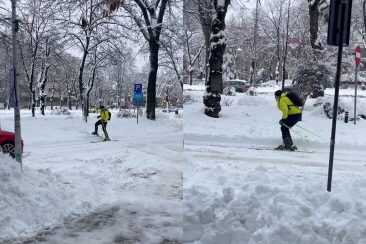 olimpiada-bucuresteana.-un-barbat-a-fost-surprins-pe-schiuri,-pe-strazile-din-bucuresti,-in-ziua-in-care-traficul-a-paralizat-in-urma-ninsorii