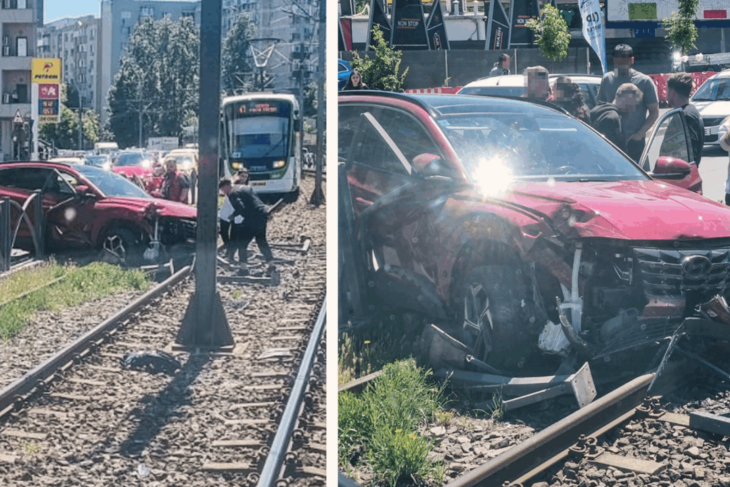 linia-de-tramvai-41,-blocata-dupa-ce-un-sofer-a-facut-prapad-pe-soseaua-virtutii-si-a-patruns-pe-sina