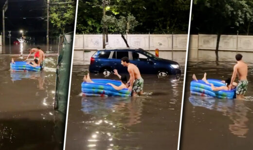 strazile-inundate-ale-capitalei-au-devenit-loc-de-joaca-un-grup-de-tineri-a-iesit-la-plimbare-cu-o-piscina-gonflabila.-imaginile-s-au-viralizat-imediat